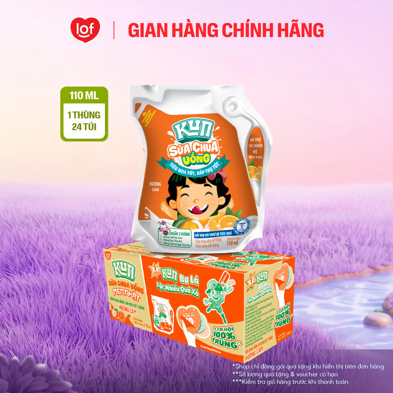 Sữa chua uống KUN vị cam thùng 24 túi x 110ml