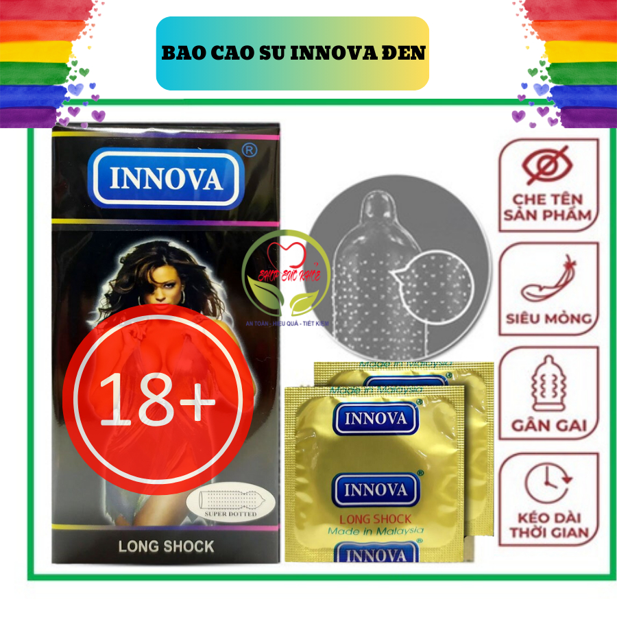 Bao cao su Innova Đen, Gai Lớn, Kéo Dài Thời Gian quan hệ, hộp 12 cái, cam kết chính hãng có xuất hóa đơn