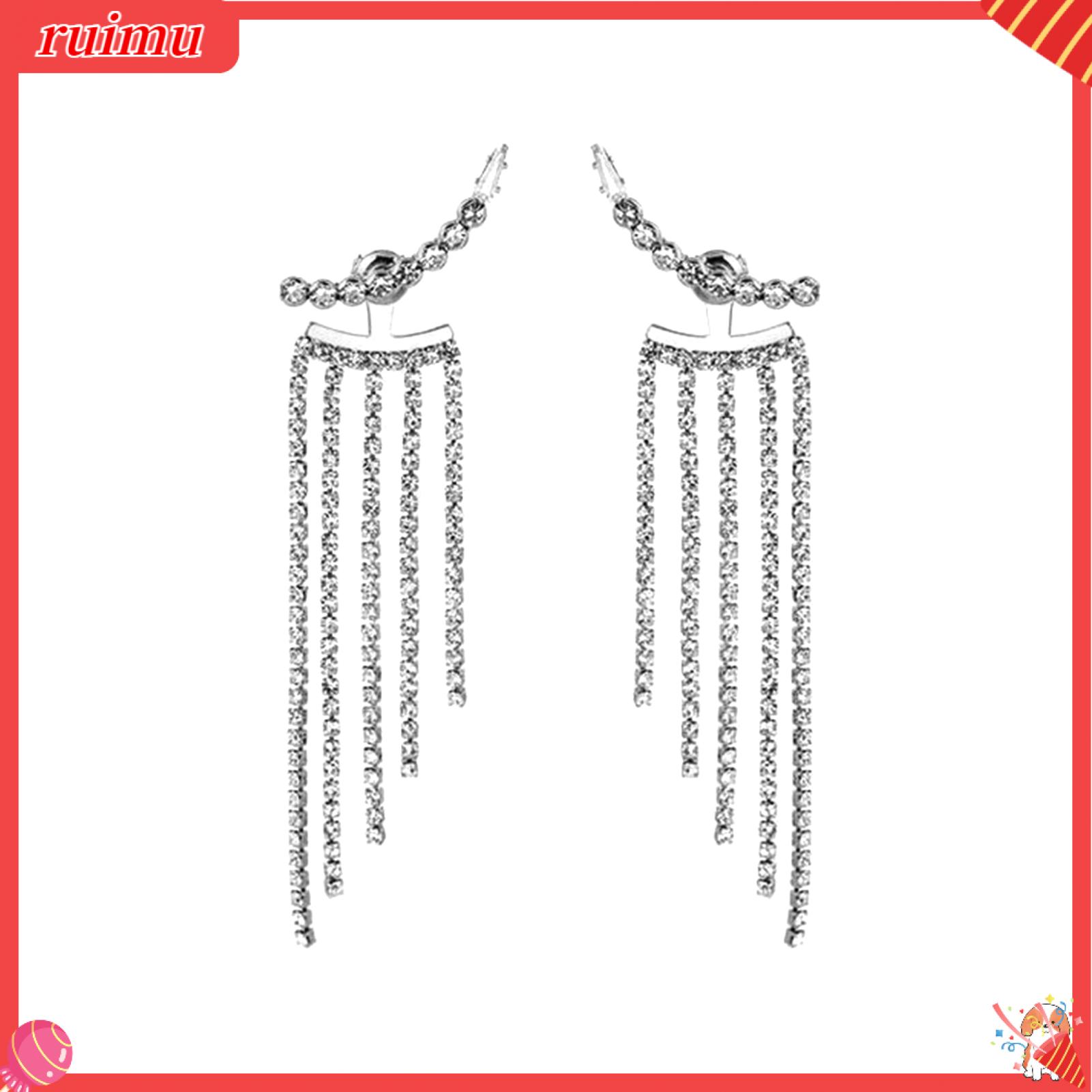 Ruimu 1 Cặp bông tai lủng lẳng bohemian màu bạc Quà Tặng Bling Rhinestone tua Bông tai Nạm Đá cho nữ trang sức thời trang Bông tai thả Bạc