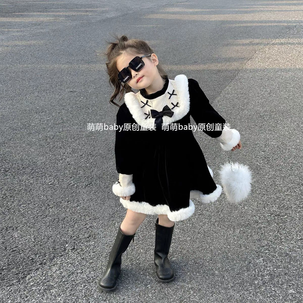 Spot parcel post Children's Clothing Winter Girls Sweet Velvet Dress 2023 New Children's Western Style Temperament Long Sleeve Black Dress ราคา  2,551 บาท*ส่งฟรี