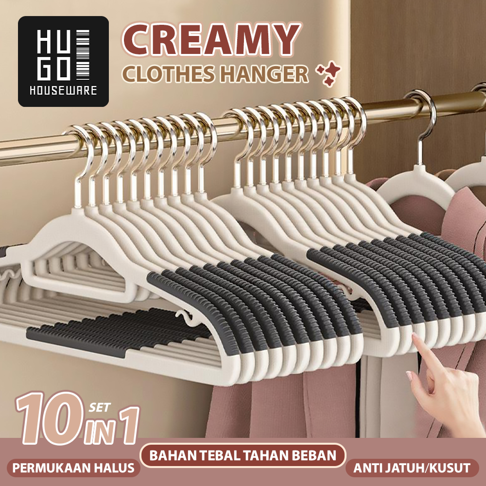 HUGO Gantungan Baju Hanger Dewasa Anti Slip Gantungan Baju Karet Set Isi 10 Pcs Tebal Premium Harga  34,000 rupiah*Gratis Ongkir