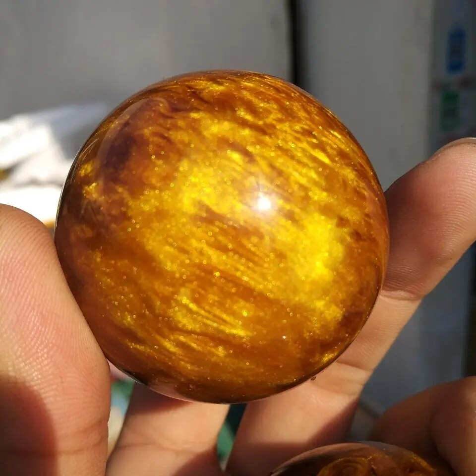 【Tech-savvy】 50mm Gold Sea Coral Sphere Orb Specimen Healing