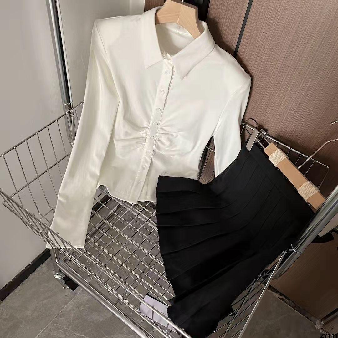 Phong Cách Chị Em + Váy Tôn Dáng, Áo Sơ Mi Xếp Ly Nữ, Bộ Đồ Ôm Sát Eo, Bộ Hai Chiếc Váy Ngắn Xuân Thu Xếp Ly Nữ Sinh