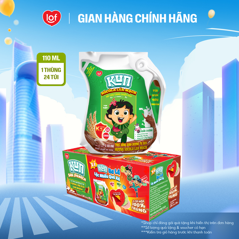 Sữa lúa mạch socola KUN thùng 24 túi x 110ml