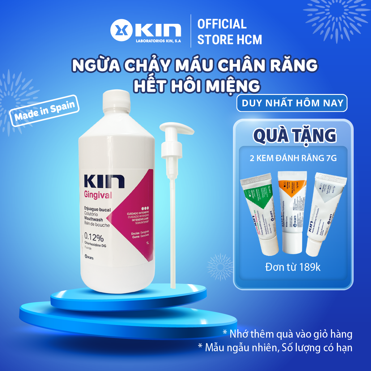 Nước Súc Miệng Kin Gingival 1000ML,Dùng Cho Viêm Nướu, Hôi Miệng, Chảy Máu Chân Răng