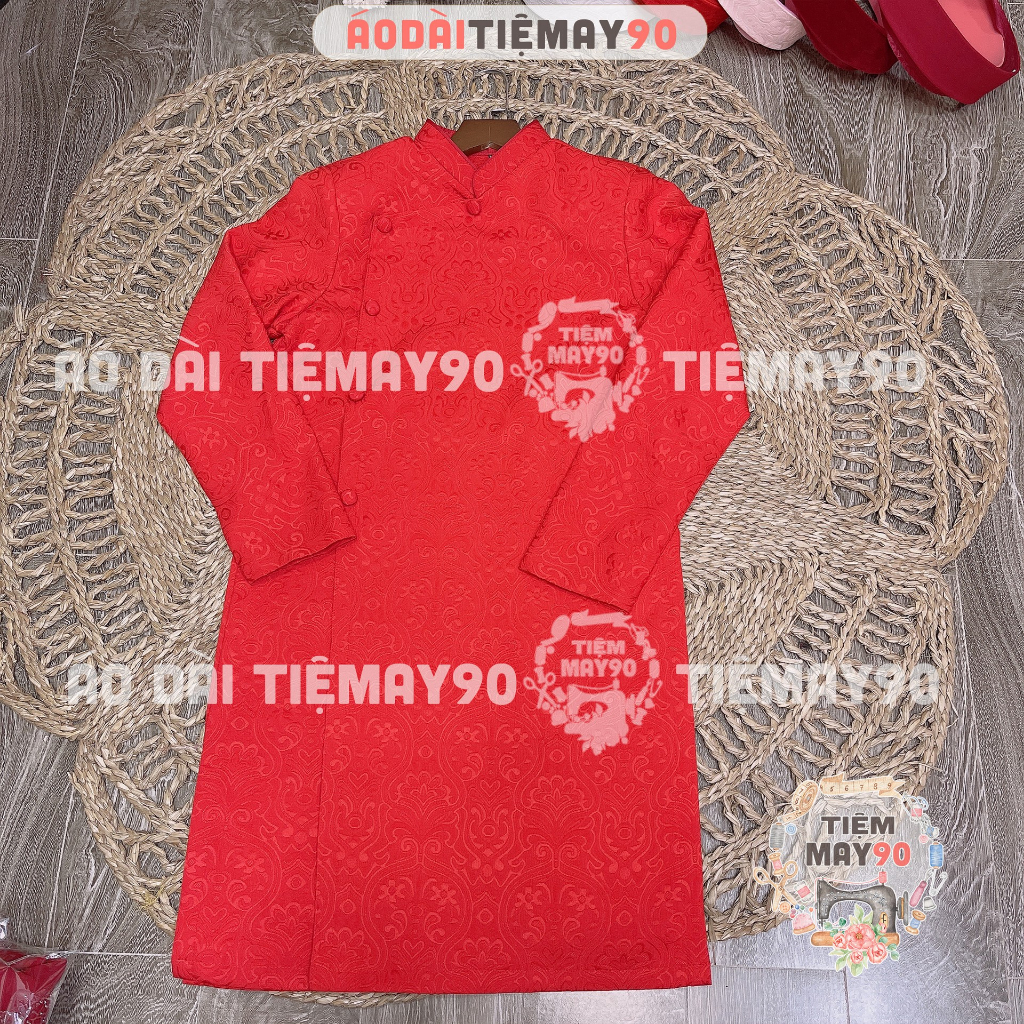 Áo dài nam cách tân truyền thống Tiệm 90 May sẵn vải gấm đỏ vàng trắng cao cấp dự tiệc cưới biểu diễn lễ tết đẹp AD90135