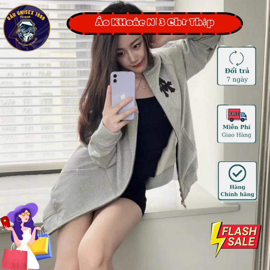 Áo Khoác Nỉ Chữ Thập Khoá Zip Kéo Mũ Trùm Đầu  Chất Nỉ Dày Dặn, Trẻ Trung Cá Tính Nam Nữ