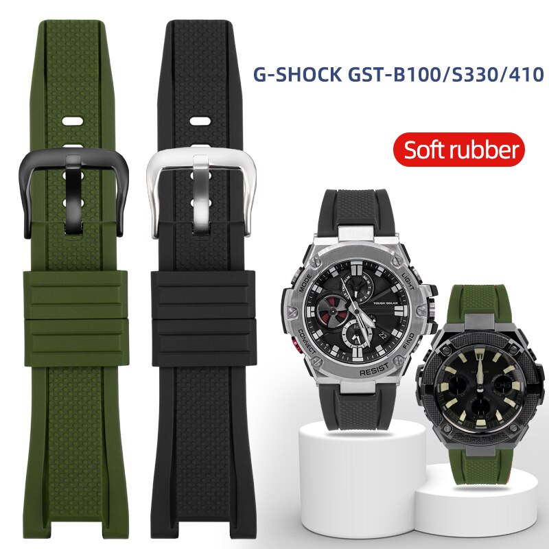 Thể thao Silicon ruer Watchband cho phù hợp FO Casio GST loạt W110/S130/100g/S110 W300 400g 210 người đàn ông Watchband dây đeo vòng đeo tay