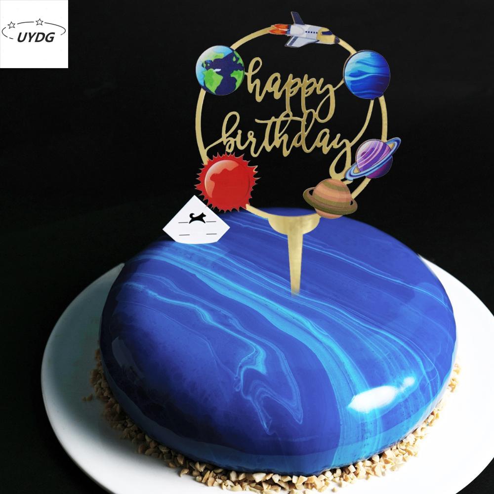 UYDG Vũ trụ Hệ trời Không gian bên ngoài Acrylic Trẻ em Tắm em bé Cờ nướng Đồ dùng dự tiệc Dụng cụ trang trí bánh trên bánh