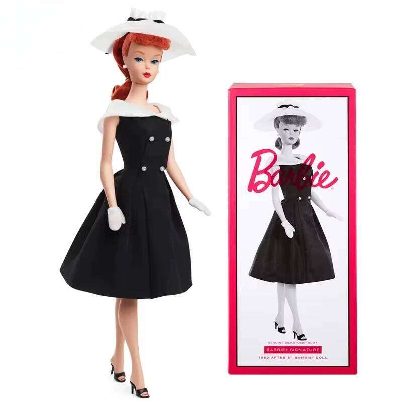 Chính hãng Búp bê Barbie cổ điển retro 1962 bản sao, công chúa, váy đen, đồ chơi cơ thể Silkstone cho bé gái, bộ sưu tập đặc biệt