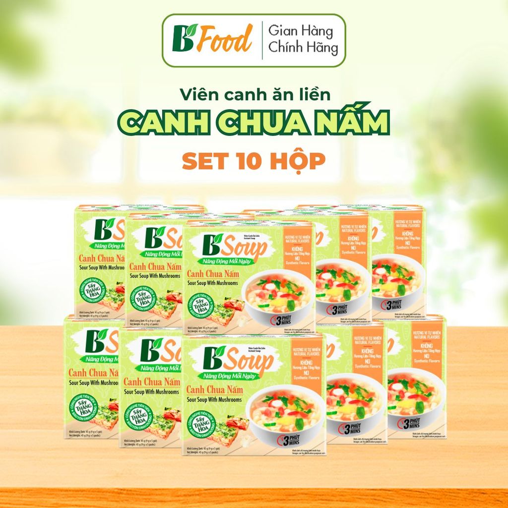 10 Boxes/ 50 Instant Sour Mushroom Soup, Freeze-Dried, Quick and Convenient Food, B' Soup
