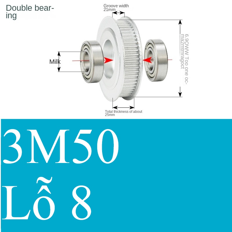 Bánh Răng Đồng Bộ 3M 50 Răng Guangfa - Răng Căng, Rãnh 11/16/21mm, Có Ổ Bi, Lỗ 5-17mm, Nhôm, Hướng Dẫn Công Nghiệp - răng 21 8