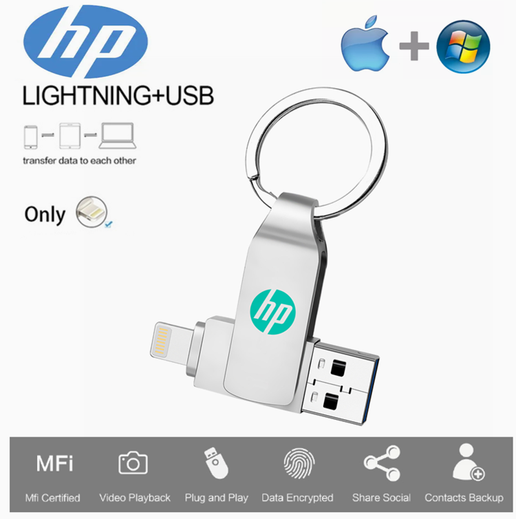 HP Rotate Usb 3.0 Flash Drive for iPhone with 2 in 1 USB-A to lightning interface usb3.0 pendrive for Iphone7/8/X/11/12/13/14 iPad PC Giá 288,000 Đồng*Miễn phí vận chuyển