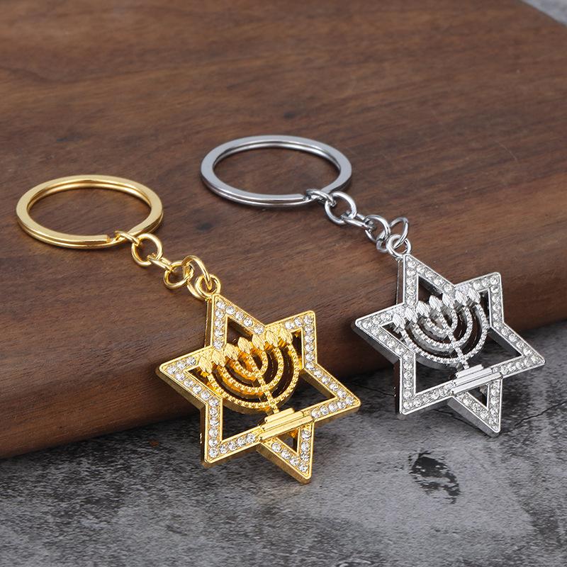 |YUY| Thời Trang Shining Zircon Sao Hanukkah Keychain Cho Phụ Nữ Người Đàn Ông Người Do Thái Quà Tặng Tôn Giáo Trang Sức Phụ Kiện