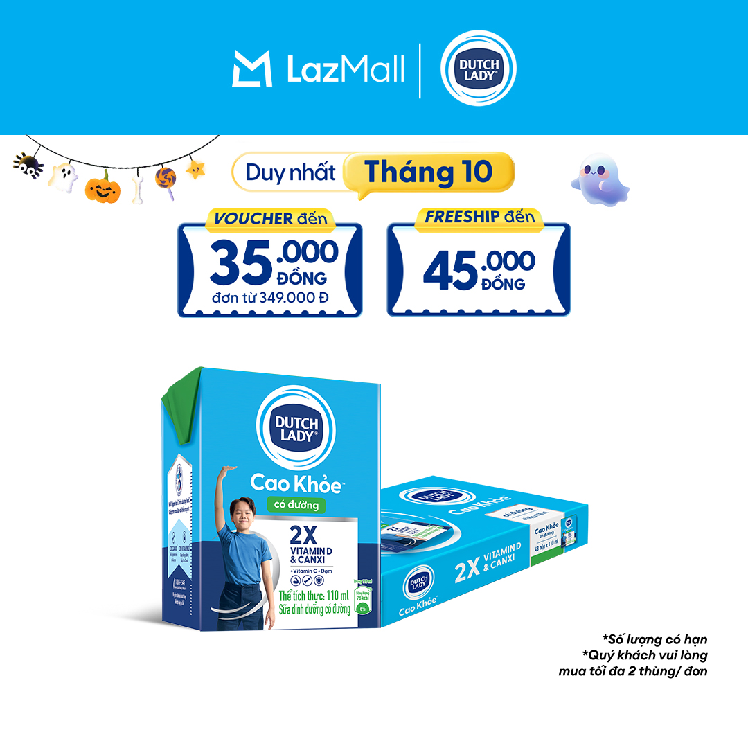Thùng 48 Hộp Sữa Dutch Lady Cô Gái Hà Lan Cao Khỏe Có Đường 110ml (48x110ml) cho trẻ trên 1 tuổi