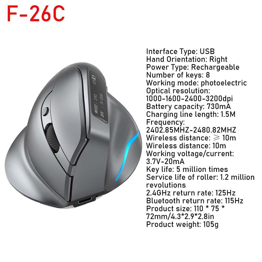 Zelotes F-26C Chuột đứng 2.4G Chuột chơi game không dây chuột quang công thái học Gamer mause 3200DPI 8 nút cho Máy Tính Xách Tay PC