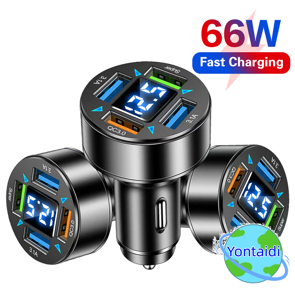 Readystock + FREE Shipping+COD Car Charger 66W Quick Charge Adapter 4