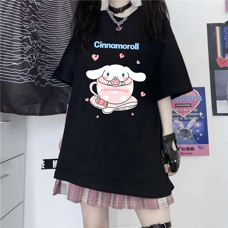 y2k Cartoon kuromi Streetwear Japanese Harajuku Hello Kitty Kawaii Casual  Tops Ulzzang Vintage Loose New T-shirt Female Summer