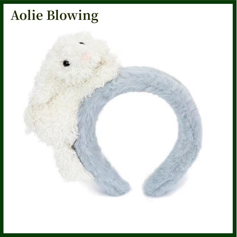 Aolie Cute Girls Plush Rabbit Bear Hair Hoop Female Cartoon Wide Plush Hairband Sweet Face Wash Headband Daily Wear Hair Accessories