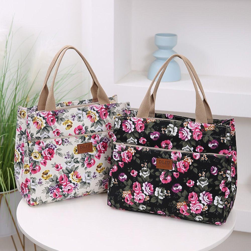 AAVGH Di động Túi tote in hoa Phong cách dân tộc Thời trang Túi xách thường ngày Sức chứa lớn Túi Đựng Đồ Ăn Trưa bằng vải bố