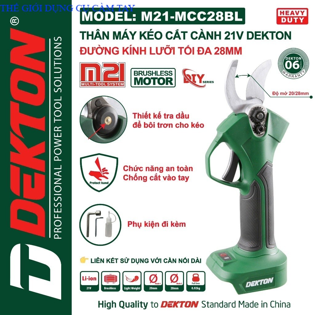 Kéo Cắt Cành Pin 21v Dekton M21-MCC28BL kích thước mở lưỡi tối đa 28cm THÉ GIỚI DỤNG CỤ CÂM TAY