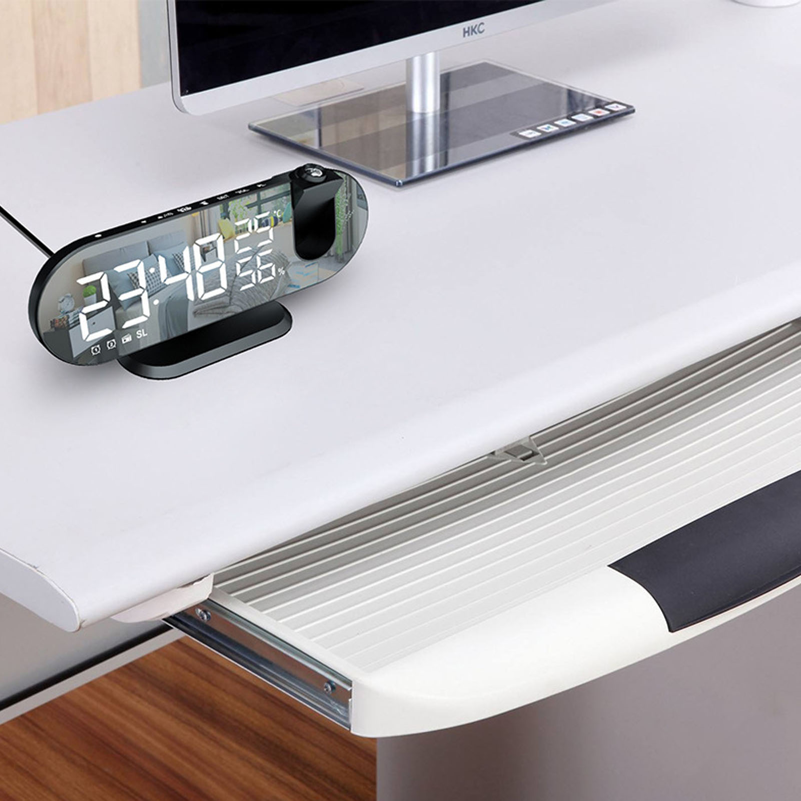 Chiếu đồng hồ kỹ thuật số màn hình lớn độ sáng cao Led 5V màn hình gương thiết kế dùng nguồn USB chiếu đồng hồ Radio báo thức cho đồng hồ báo thức cho tường
