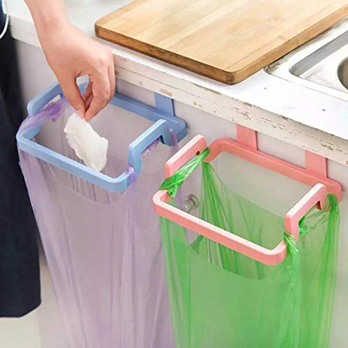 Kitchen Plastic Garbage Bag Rack Holder Cupboard Door Back Hanging Trash Rubbish Bag Storage Shelf Tools