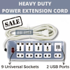 Universal Socket Extension Cord with USB Charger - 