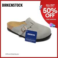 Original Birkenstock Boston Original Cement grey suede leather bag half slippers Unisex