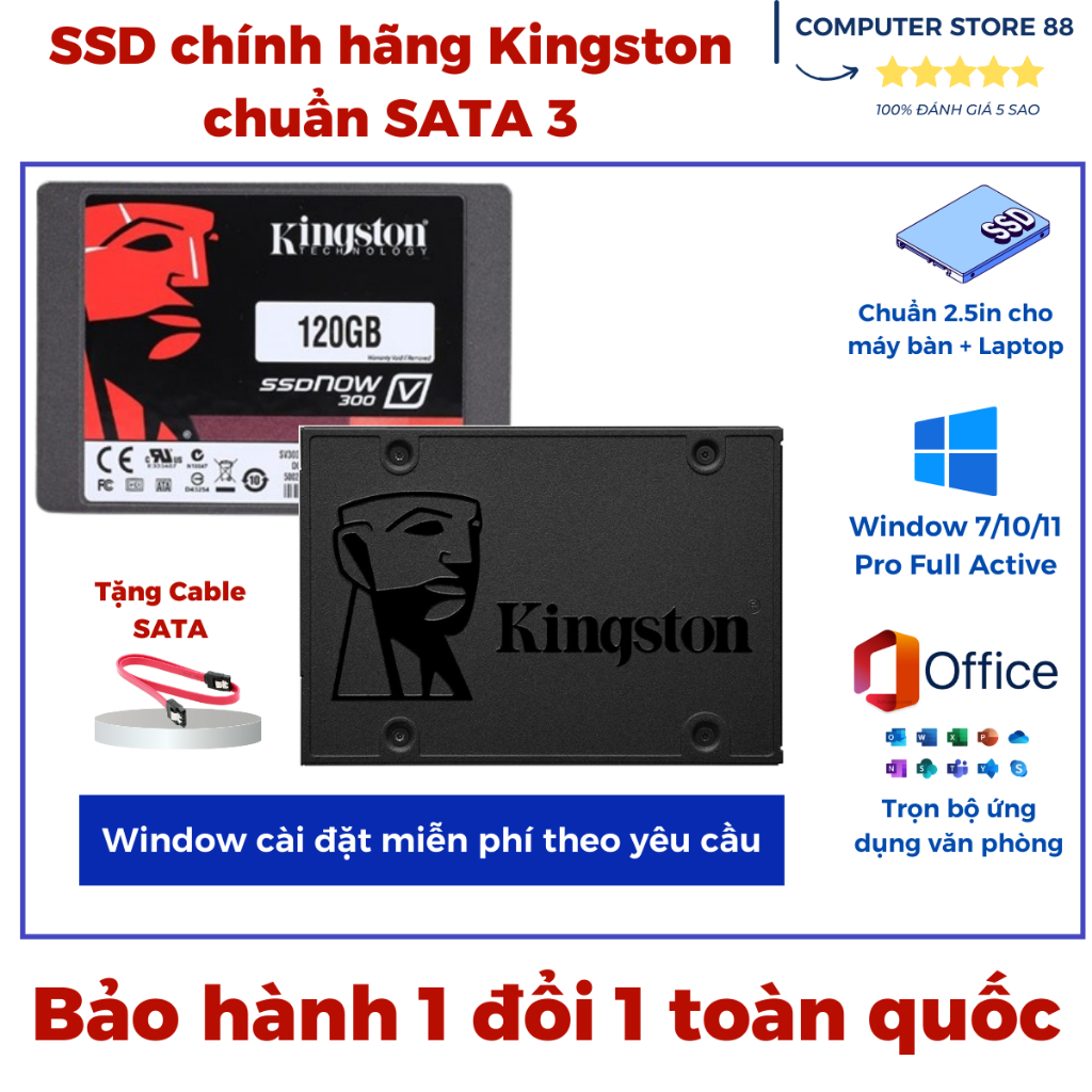 Ổ cứng ssd 2.5in hàng chính hãng kingston 120g 240g 480g sức khoẻ tốt + cài win miễn phí
