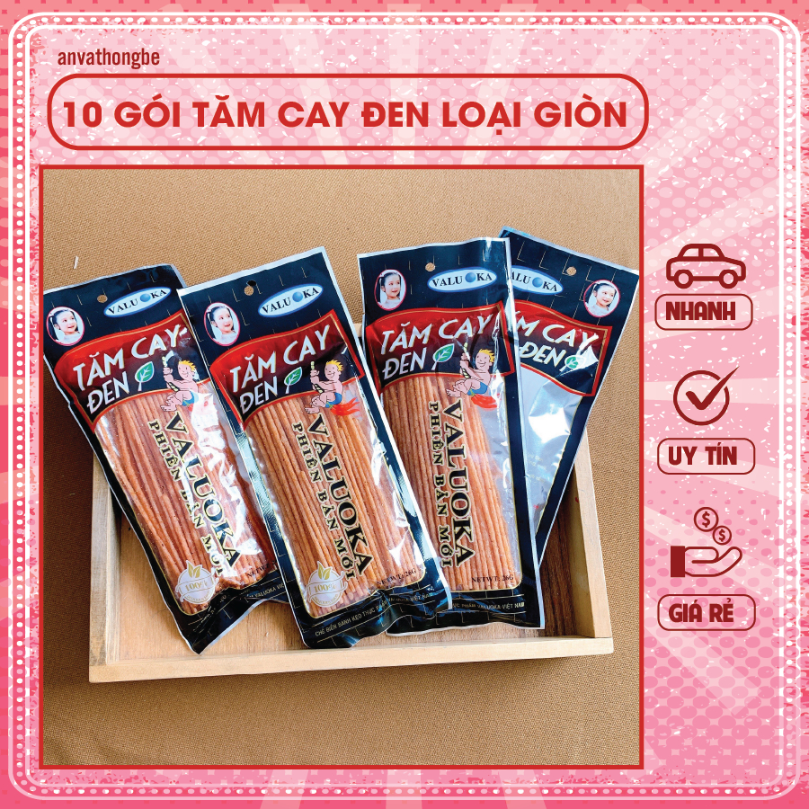Combo 10 gói tăm cay đen loại giòn ngon - Ăn vặt Hồng Bé