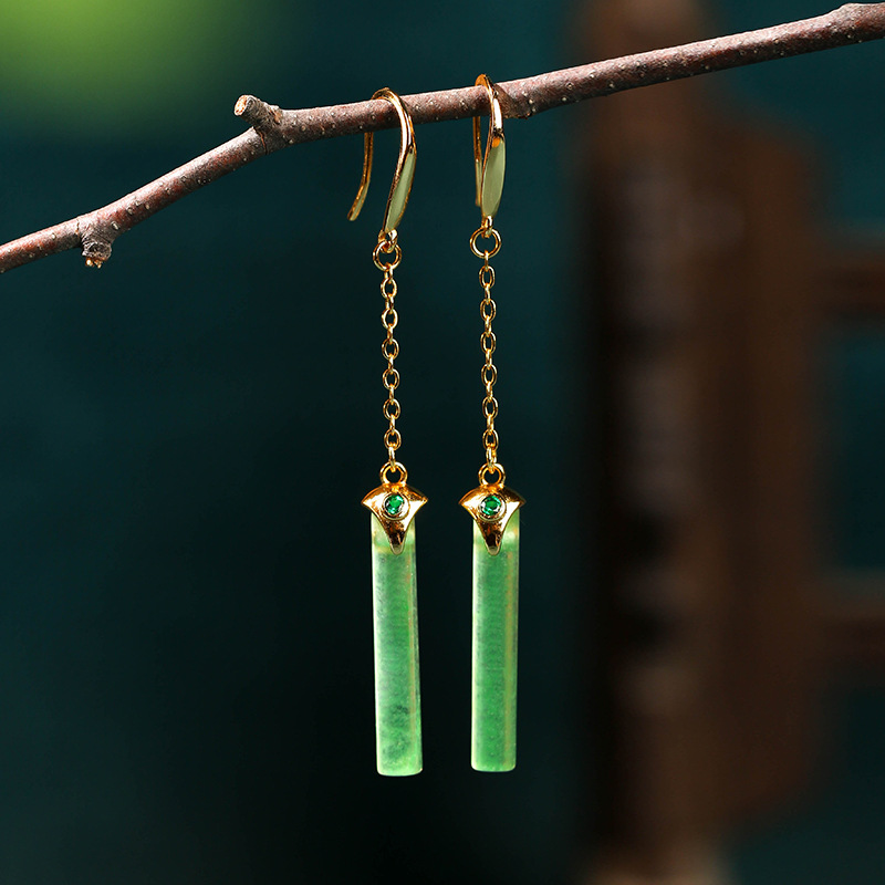 Her Lab Jewelry | Thời trang mới 24K Vàng bông tai mạ Cá Tính Màu Xanh Lá Cây Ngọc Bích Cao cấp Ngọc