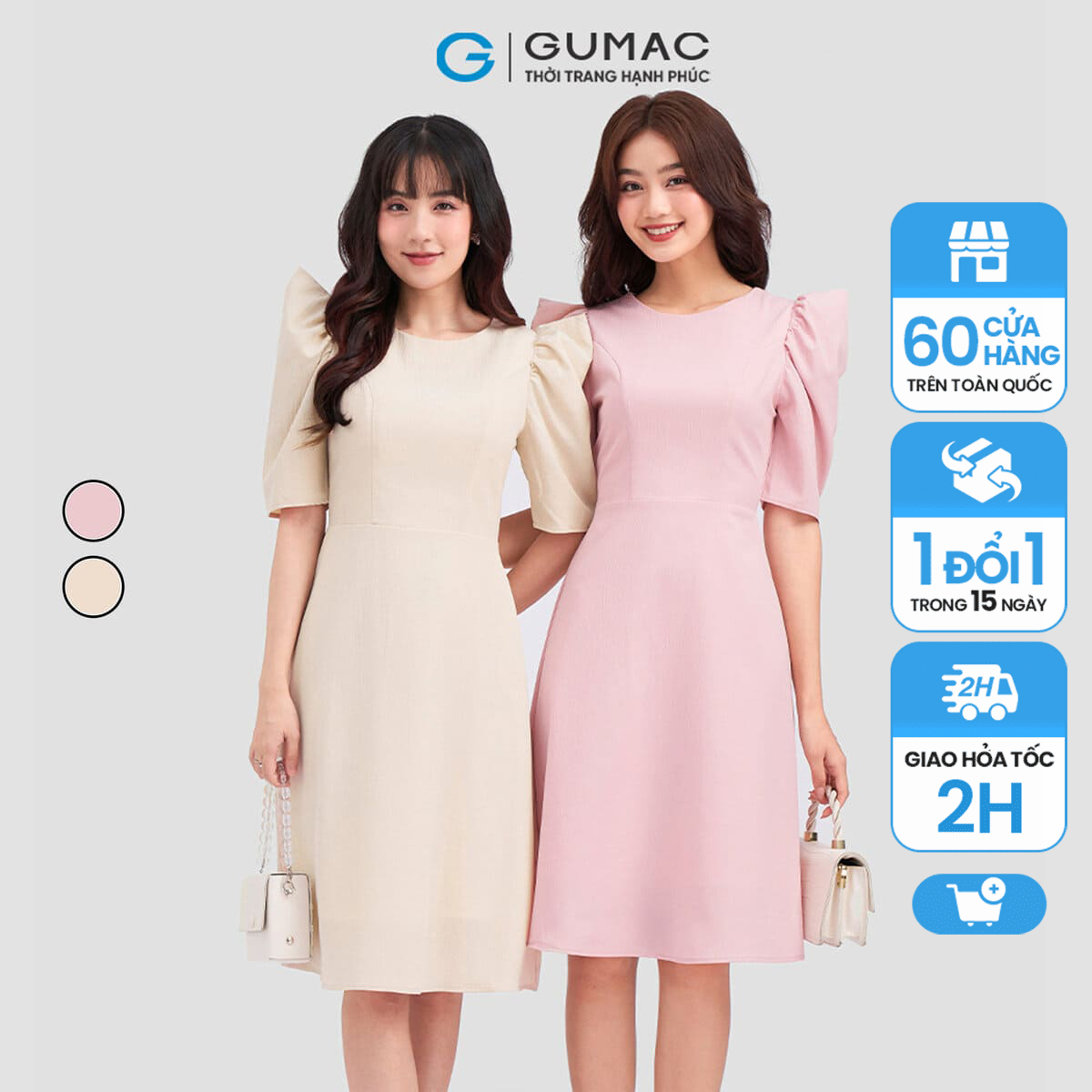 Đầm form a tay phồng dc12060 thời trang gumac
