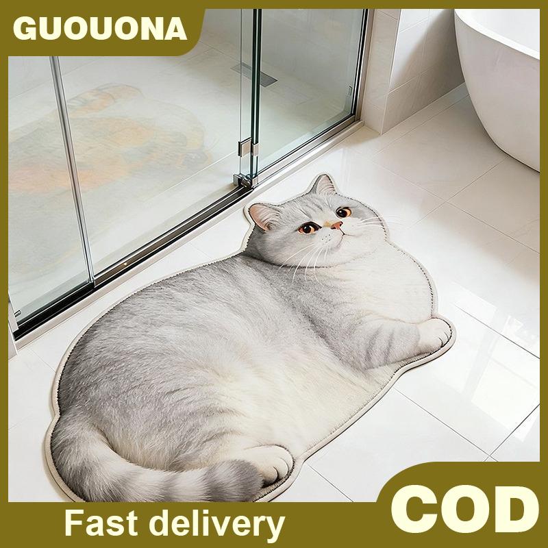 GUOUQNA เสื่ออาบน้ำไดอะตอมไมต์รูปแมวน่ารัก3D พรมเช็ดเท้าในห้องน้ำแห้งเร็วไม่ลื่นมากดูดซับได้ดีสำหรับเป็นของขวัญตกแต่งบ้านคนรักแมว
