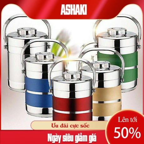 Cà Men giữ nhiệt 3 ngăn công nghệ Hàn Quốc 1.4L-camen 3 ngăn giữ nhiệt inox -Camen giu nhiet 3 ngan - ASHAKI