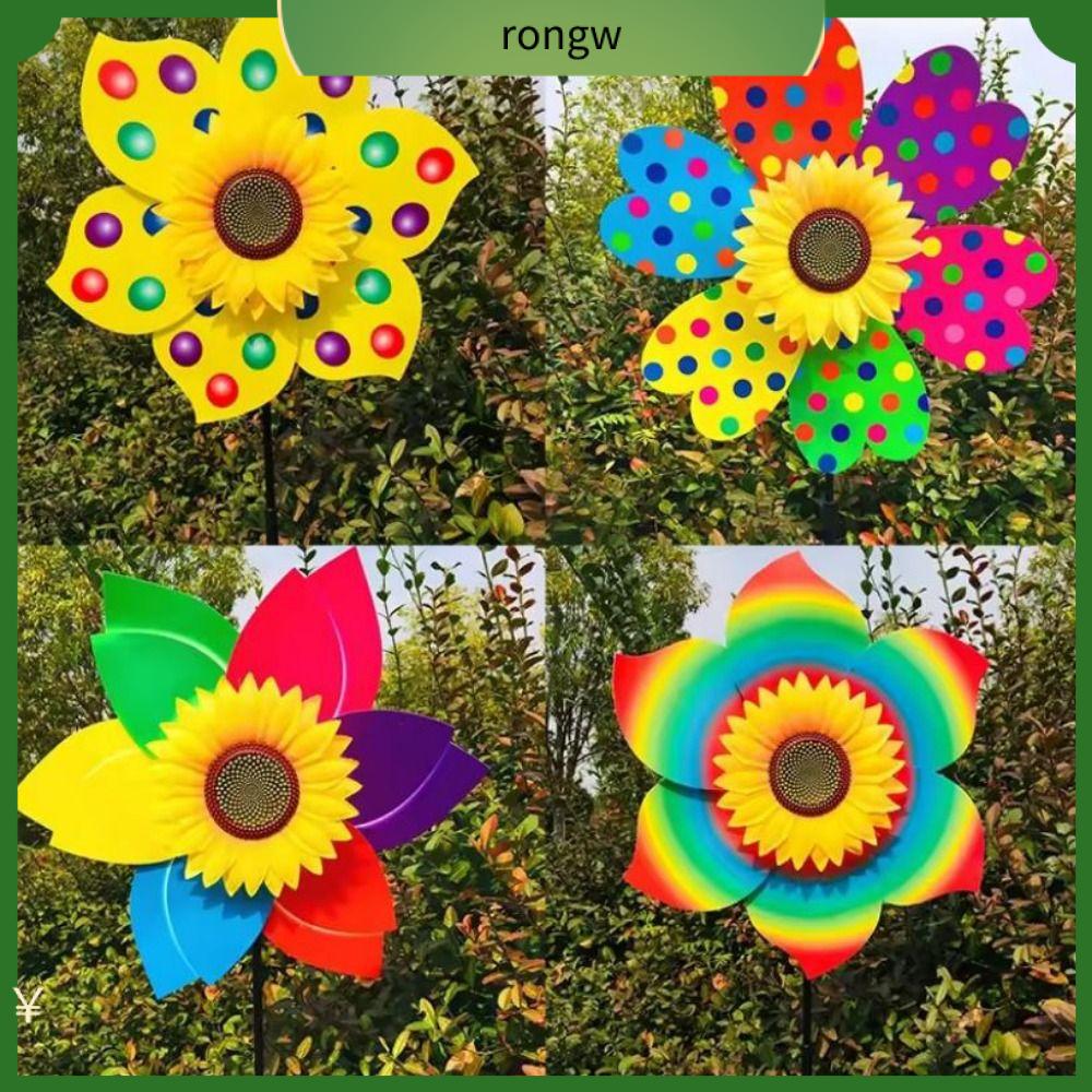 RONGW PVC Cối xay gió hướng dương Đa phong cách Đường kính 28/30cm Hoa hướng dương xoay Chất lượng cao Cánh quạt gió sân vườn Trang trí tiệc ngoài trời