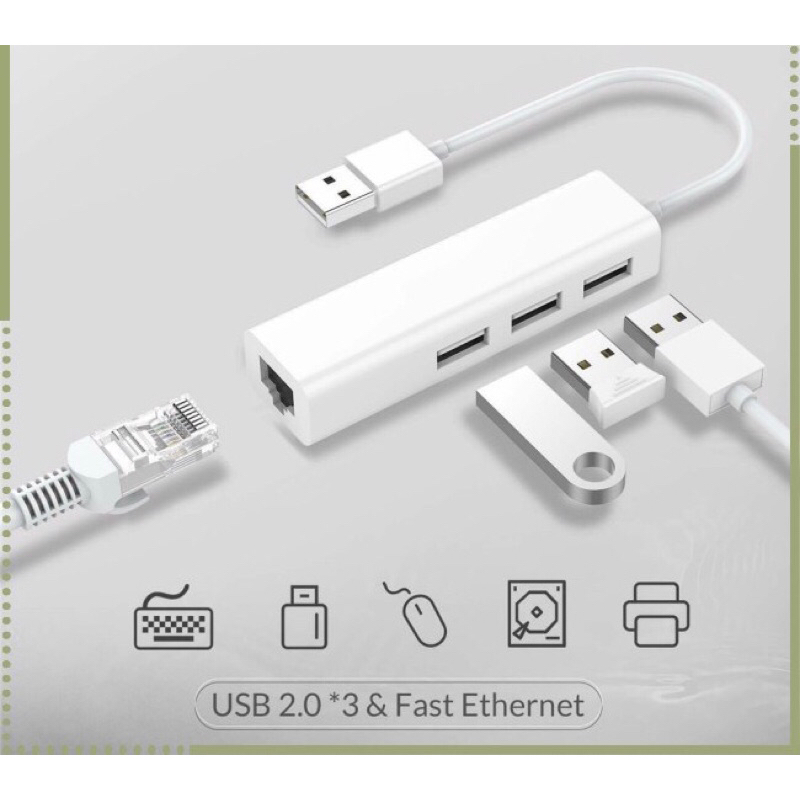 Cáp chuyển usb sang lan kèm 3 cổng usb 2.0