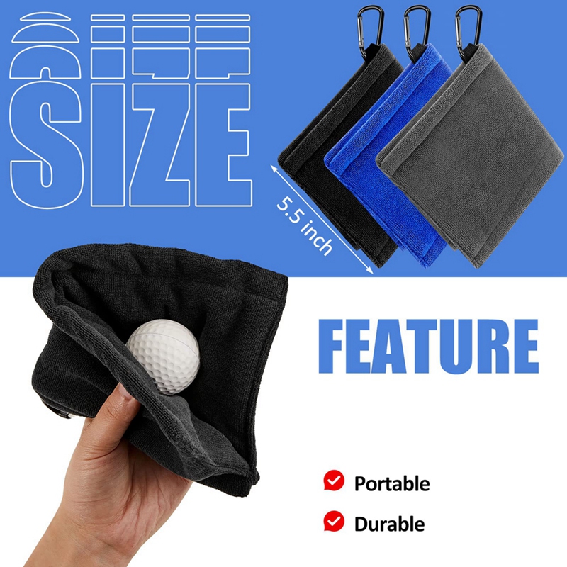Golf Ball Towel with Clips 5.5 X 5.5 Inch Golf Towel Premium Microfiber Golf Ball Cleaner Accessories