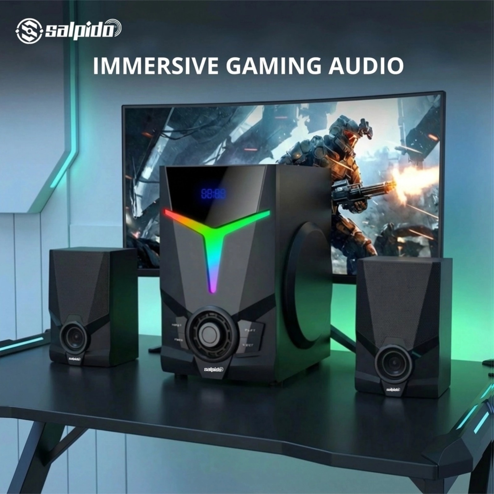 Salpido G4 Trend VR2 2.1 Channel Multimedia Speaker with RGB LED, Bluetooth 5.0, FM Radio, USB/SD Playback for PC Desktop & Gaming