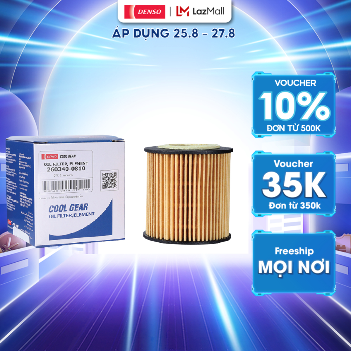 Lọc Dầu Giấy 0810 DENSO Cool Gear Lọc Sạch Cặn Bẩn, Tạp Chất Trong Dầu Nhờn, Dùng Cho Ford Ranger và Mazda BT-50; Mã 260340-0810