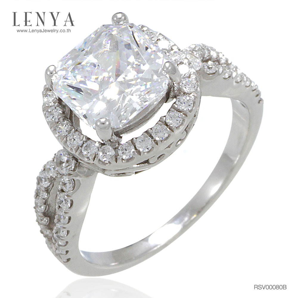 Lenya Cz Diamondlike Ring Enhances Personality and Confidence, Size 8 Mm, 925 Sterling Silver Body, White Gold Plated. ราคา 4,900 บาท*ส่งฟรี