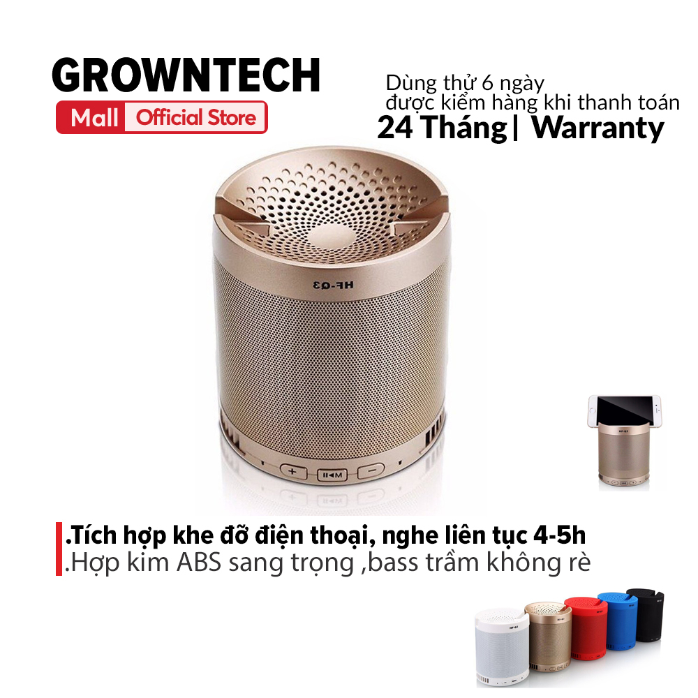 Loa nghe nhạc blutooth đa năng GrownTech HF Q3 bass trầm làm giá đỡ điện thoại