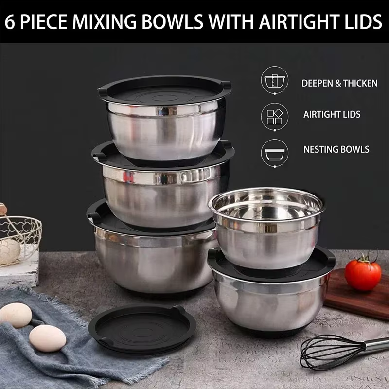 【glistening shop】 Bowl Set Mixing Bowls with Lids and Non Slip Bases Stainless Steel Mixing Bowls Set for Baking Nesting Storage Bowls Salad Bowl