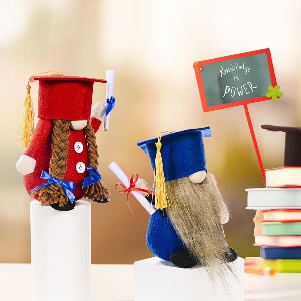 New Blue Red Graduation Bachelor Hat Faceless Rudolph Doll Doll Decorative Toy Europe And America