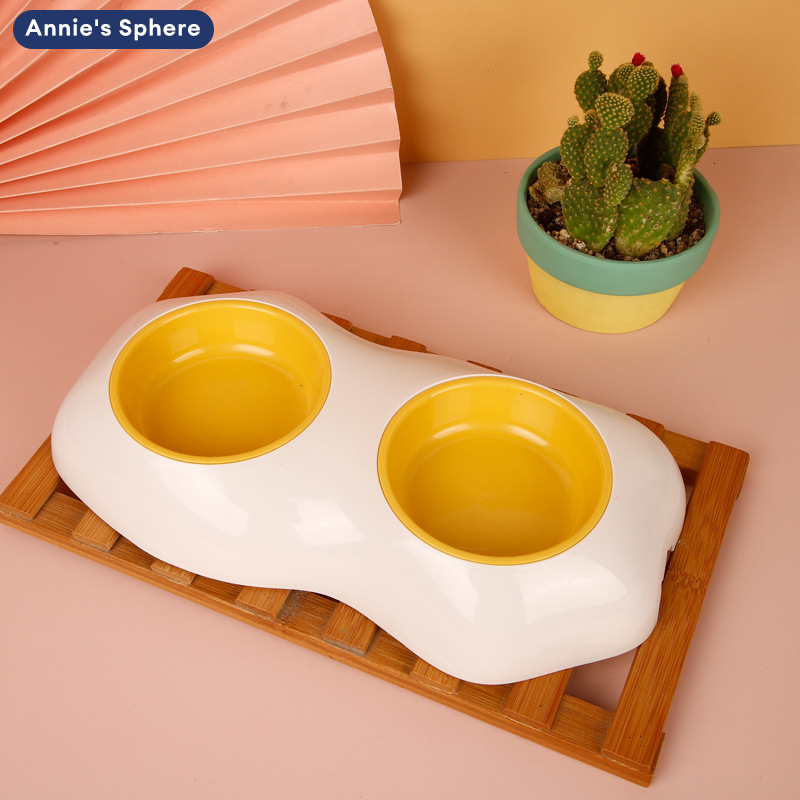 Annie's Sphere ชุดถ้วยอาหารสัตว์เลี้ยงแบบไข่แดงคู่ ออกแบบสร้างสรรค์สำหรับแมวและสุนัข ใช้ใส่อาหารและน้ำได้พร้อมกัน ราคา 74 บาท*ส่งฟรี