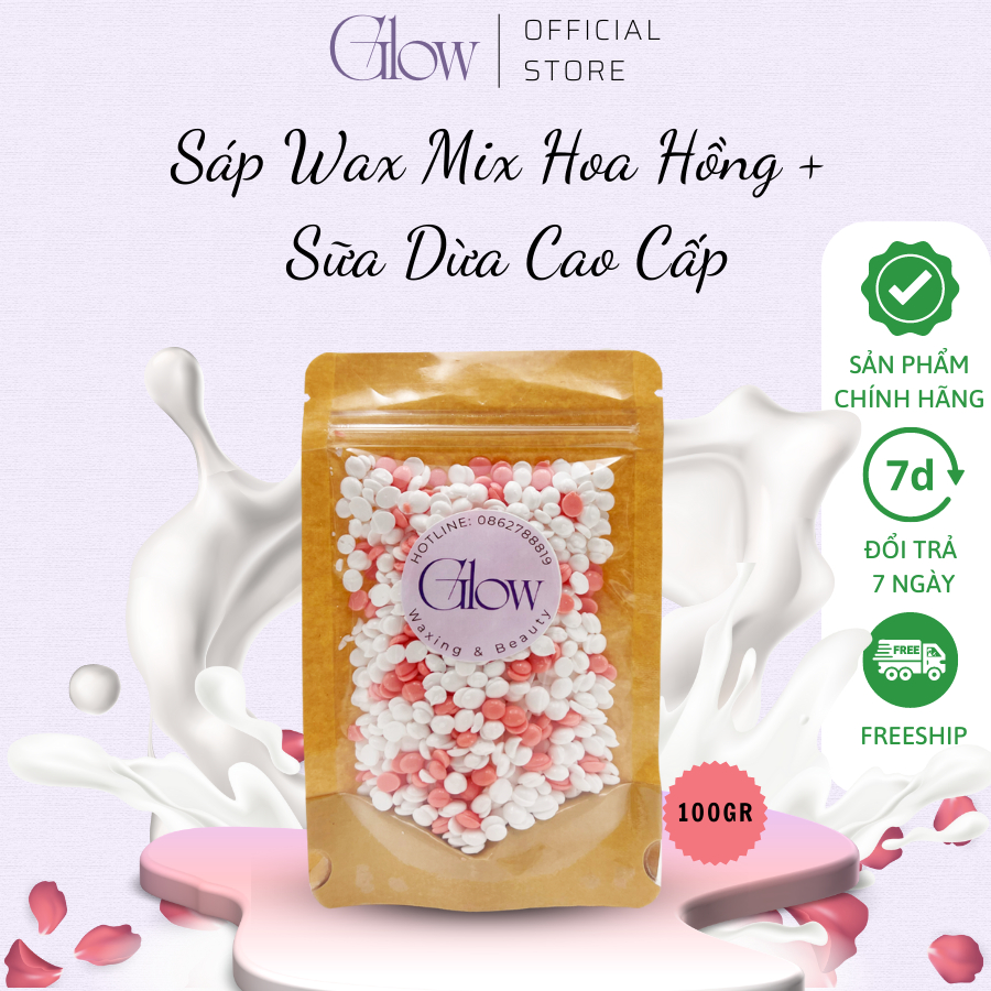 Sáp Wax Lông Mix Hoa Hồng + Sữa Dừa Cao Cấp Bám Lông, Chuyên Dụng Wax Bikini Glow Waxing Tặng Que Phết Sáp Wax