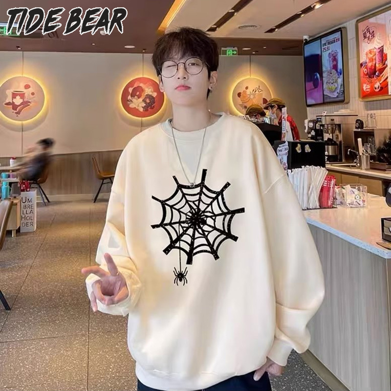 TIDE BEAR Áo nam-áo nỉ nam quần áo mùa thu Áo khoác người nhện không mũ cổ tròn nặng sành điệu