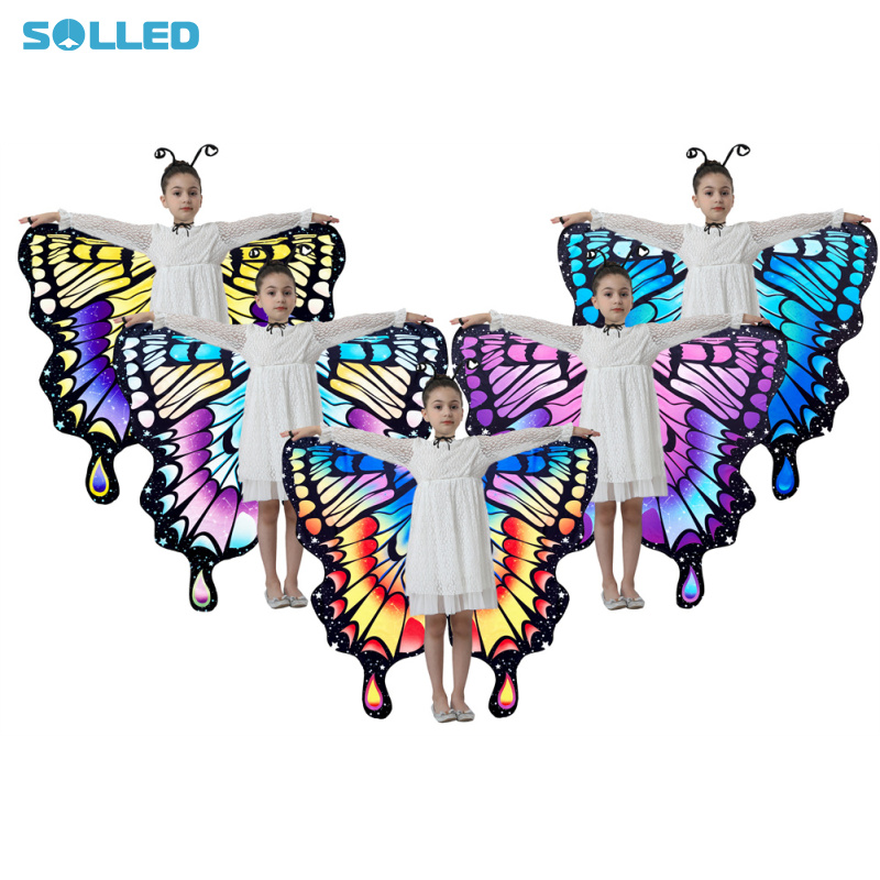 Double-Sided Printing Butterfly Wings Shawl Costume With Antenna Set Halloween Butterfly Wings Cape