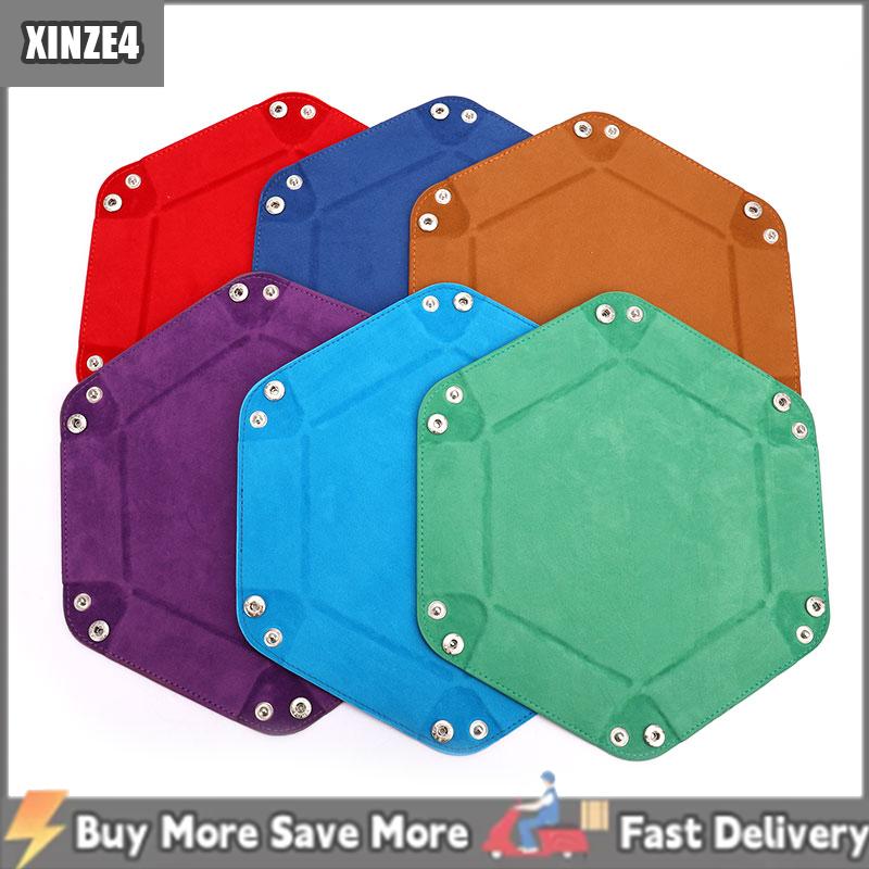 [COD] XINZE4 Hộp khay xúc xắc có thể gập lại khay vuông đựng xu hình lục giác gấp bằng da PU trò chơi xúc xắc