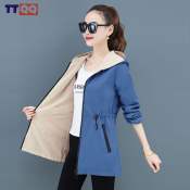 TTQQ Women's Double-Sided Hooded Trench Coat - Plus Size